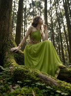 Verdant Pleated Halter Gown, view 3