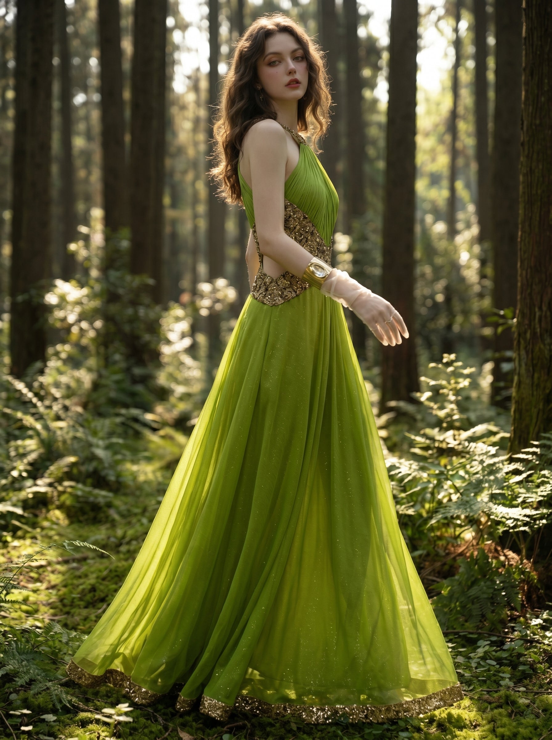 Verdant Pleated Halter Gown, view 4