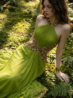 Verdant Pleated Halter Gown, view 6