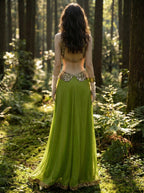 Verdant Pleated Halter Gown, view 7