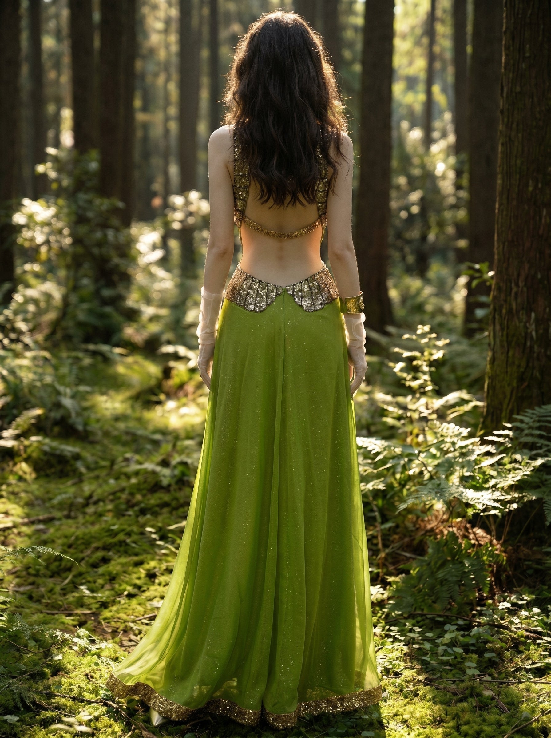 Verdant Pleated Halter Gown, view 7