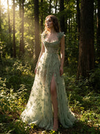 Sage Butterfly Tulle Corset Gown, view 1