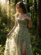 Sage Butterfly Tulle Corset Gown, view 2