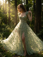 Sage Butterfly Tulle Corset Gown, view 4