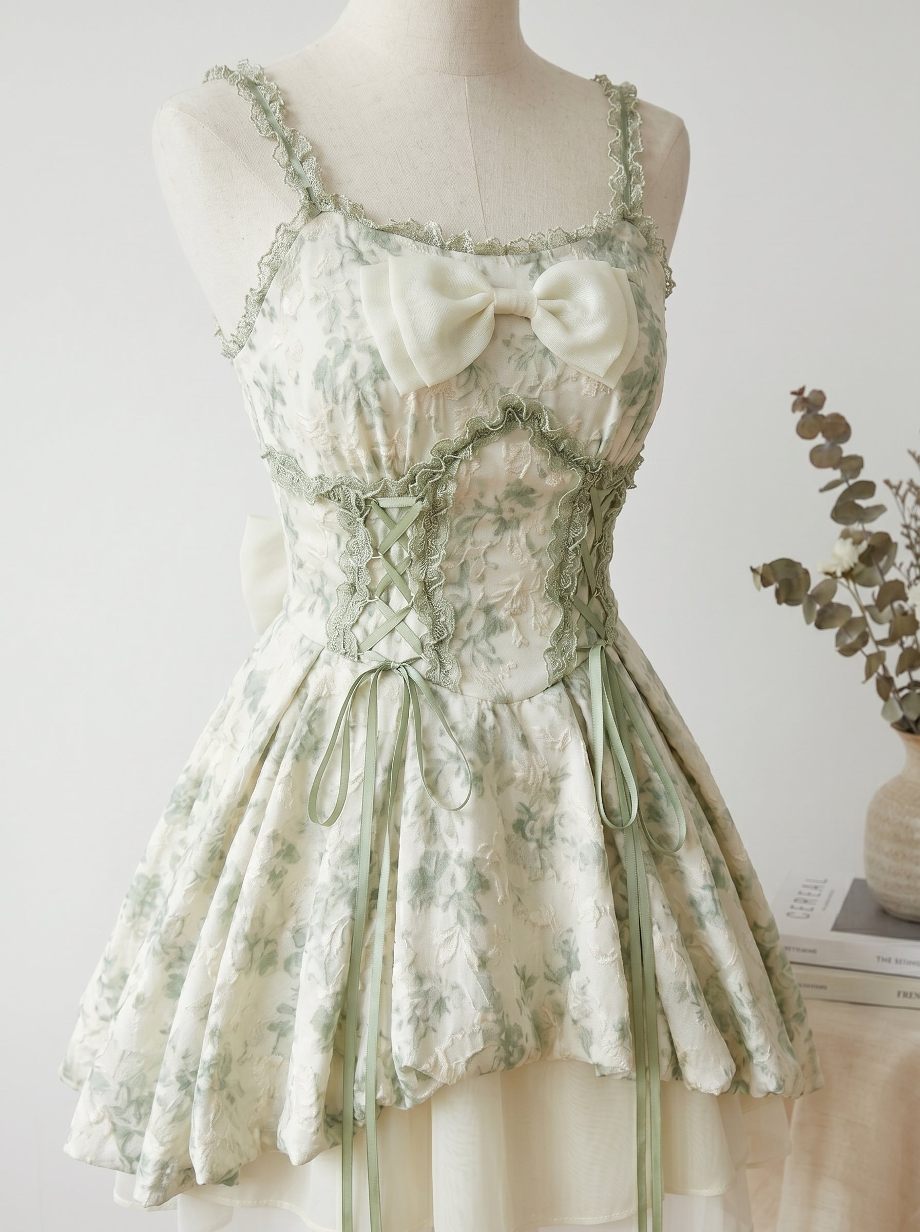 Sage Ribbon Corset Mini Dress, view 1