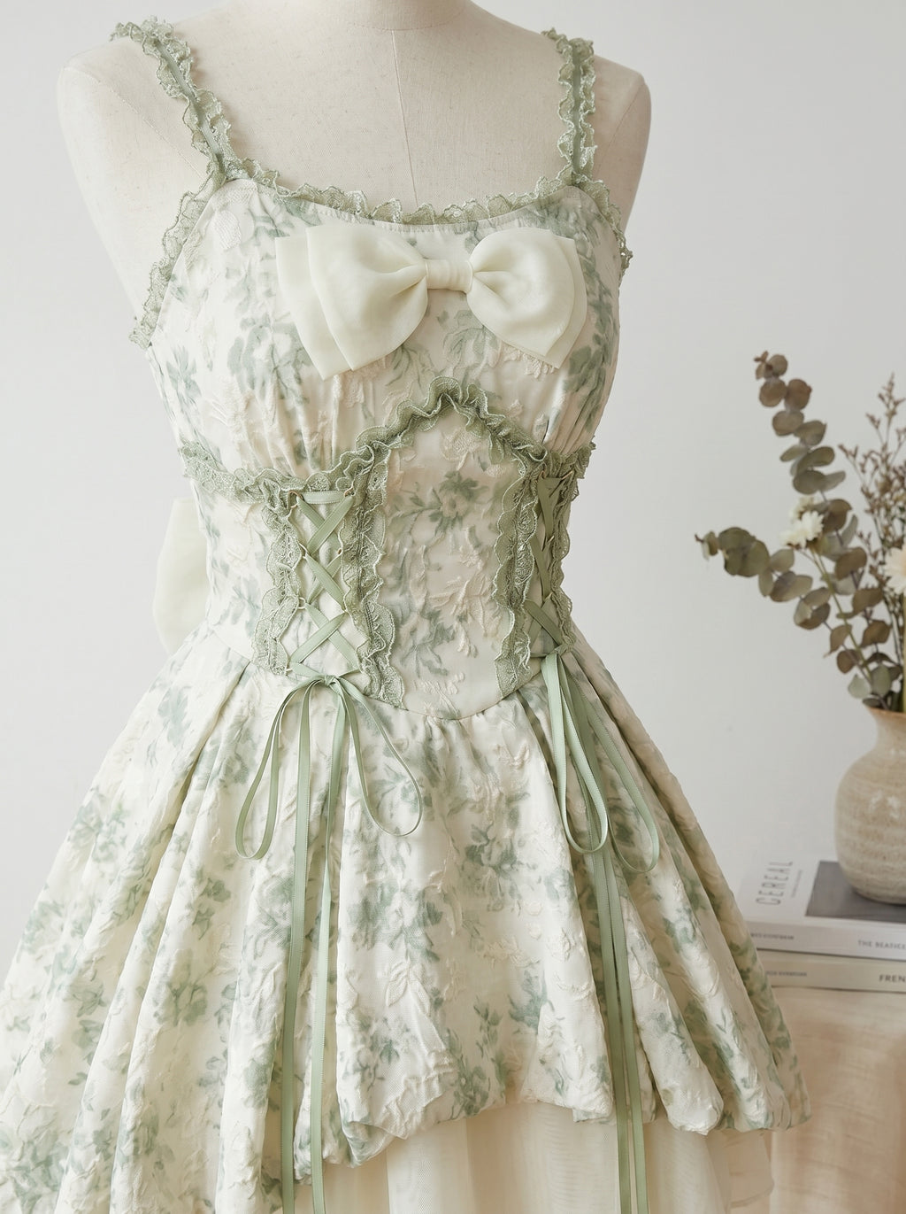 Sage Ribbon Corset Mini Dress, view 2