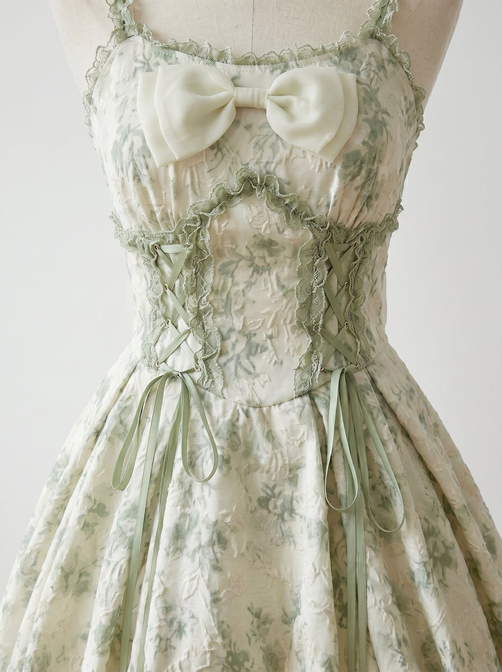 Sage Ribbon Corset Mini Dress, view 3