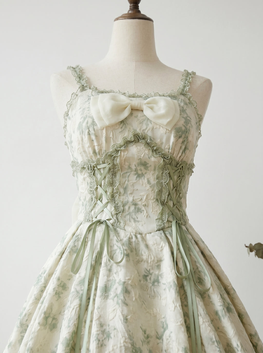 Sage Ribbon Corset Mini Dress, view 4