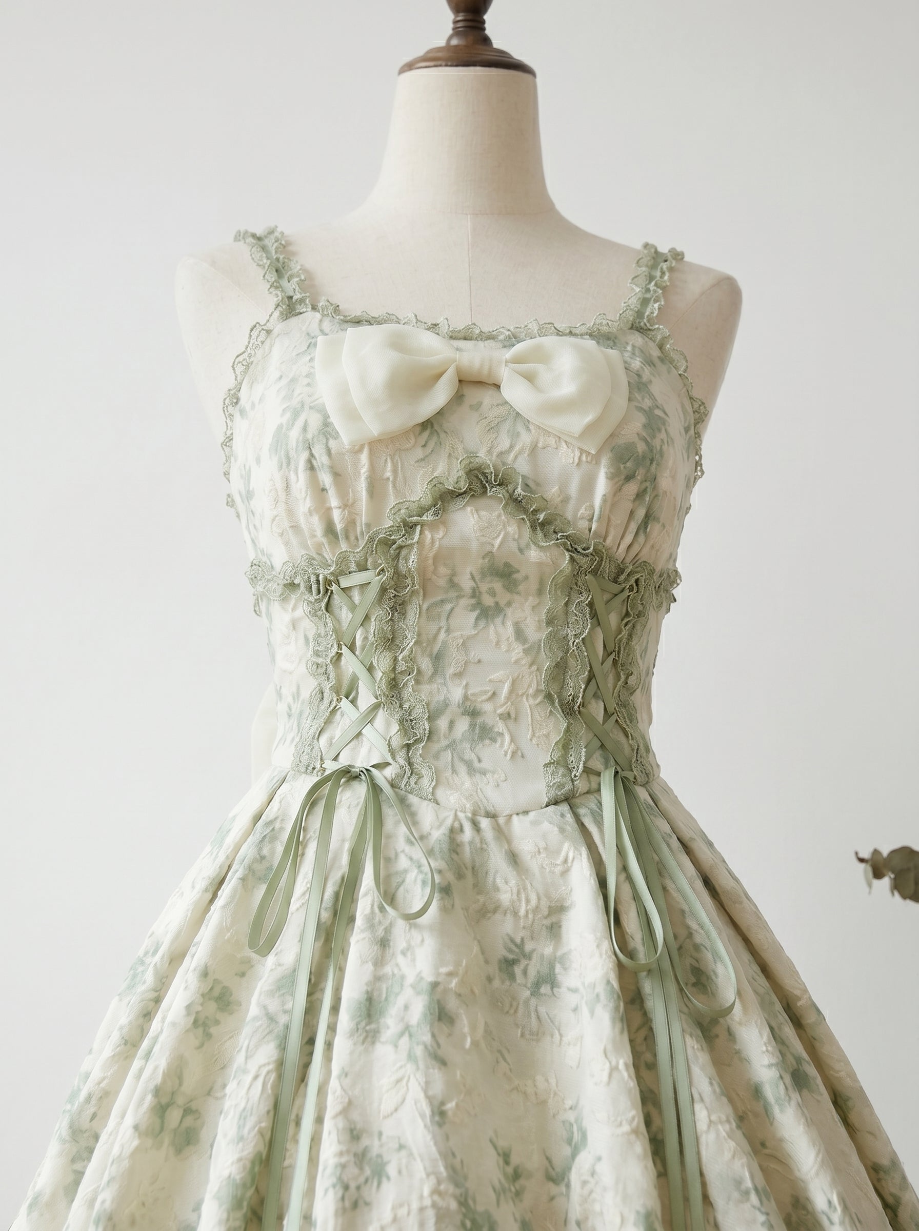 Sage Ribbon Corset Mini Dress, view 4