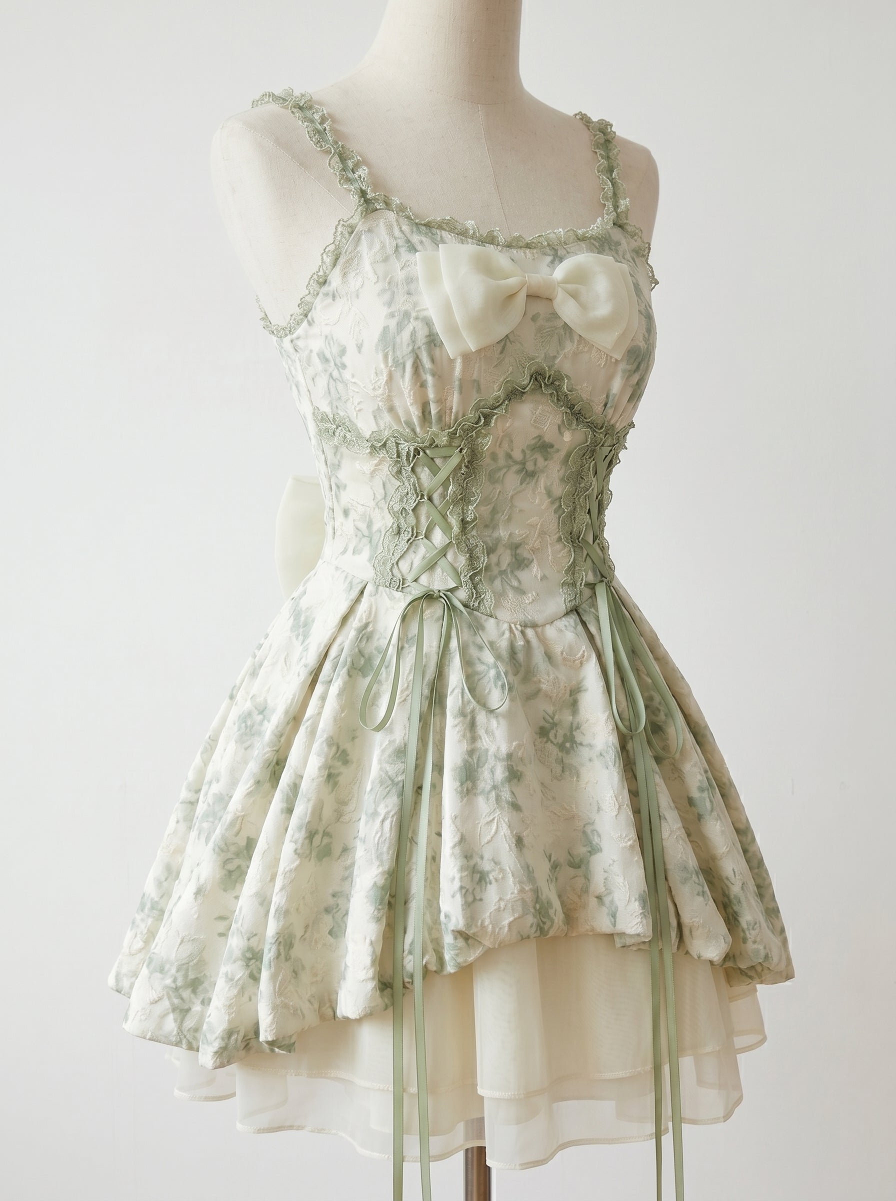 Sage Ribbon Corset Mini Dress, view 5