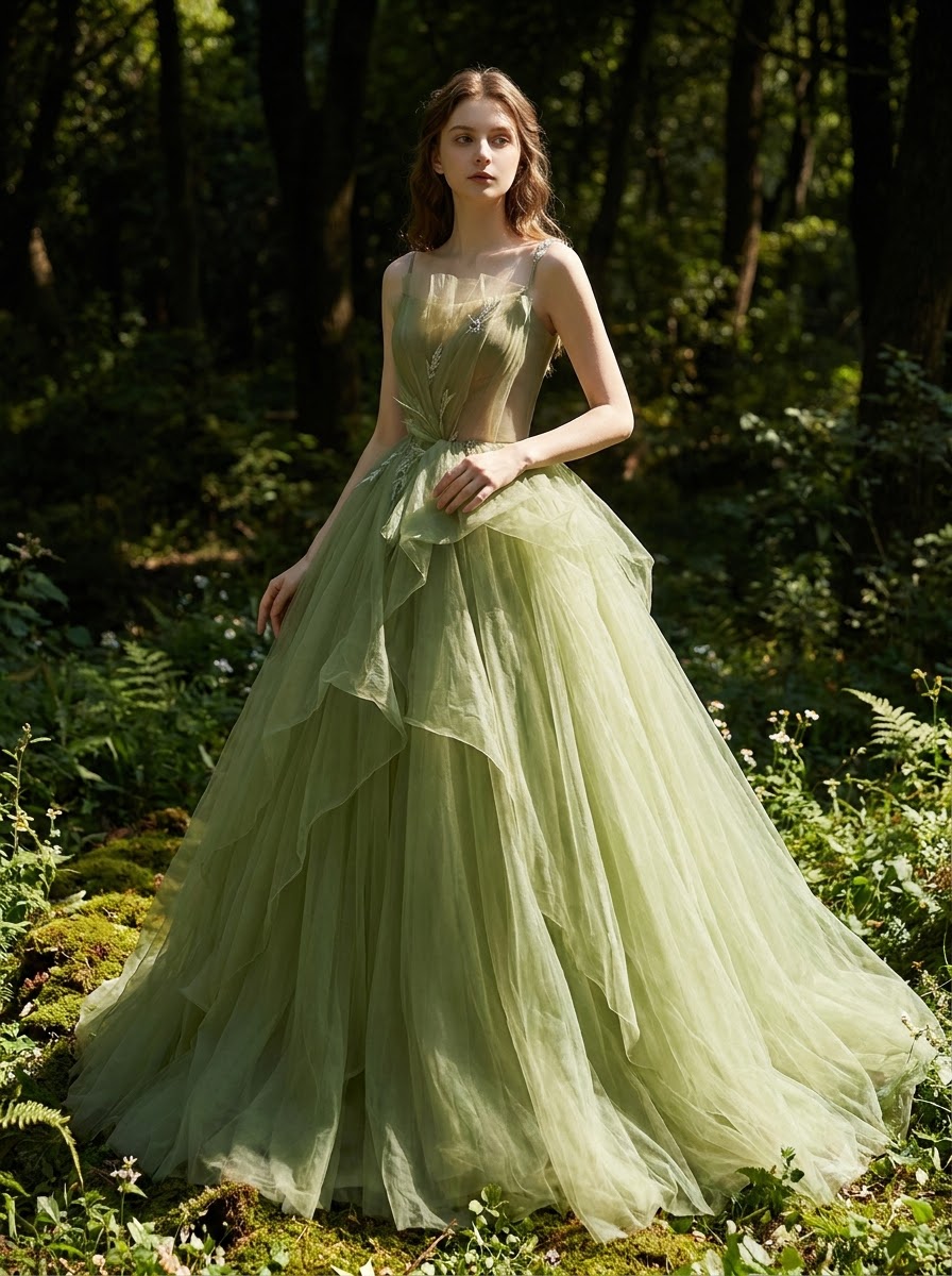 Avocado Forest Layered Gown