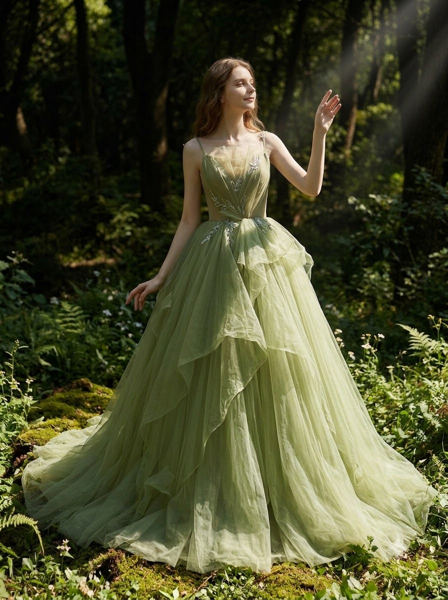 Avocado Forest Layered Gown