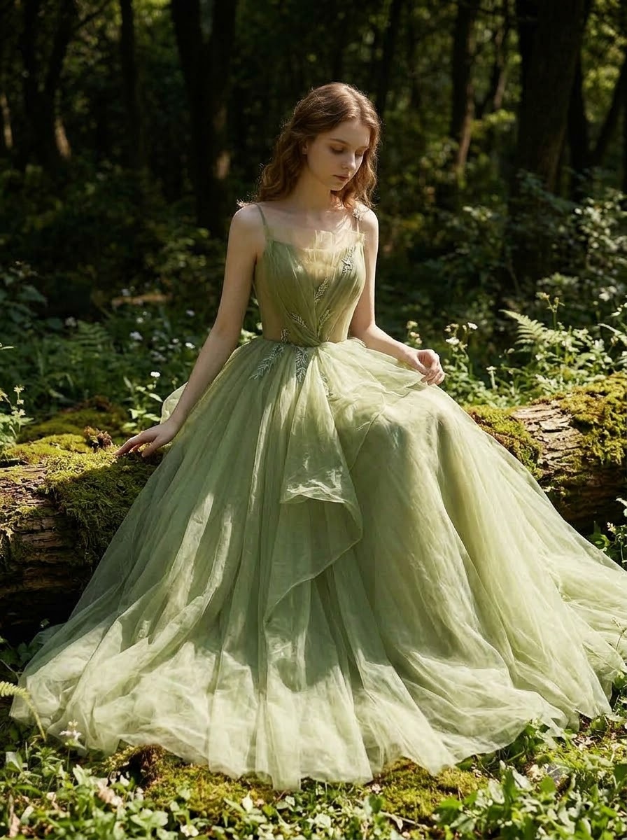 Avocado Forest Layered Gown