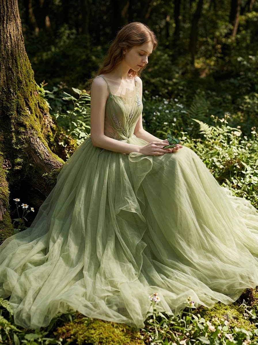 Avocado Forest Layered Gown