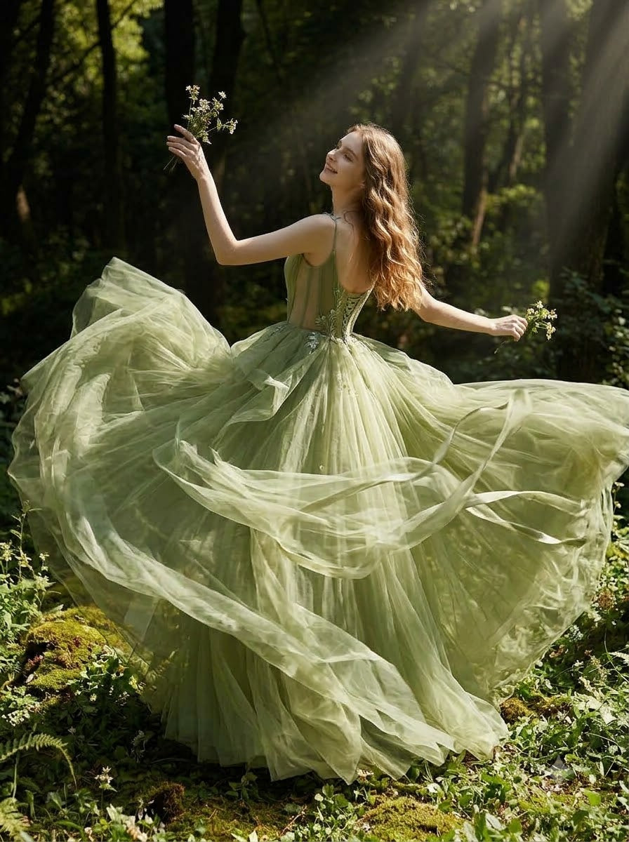 Avocado Forest Layered Gown
