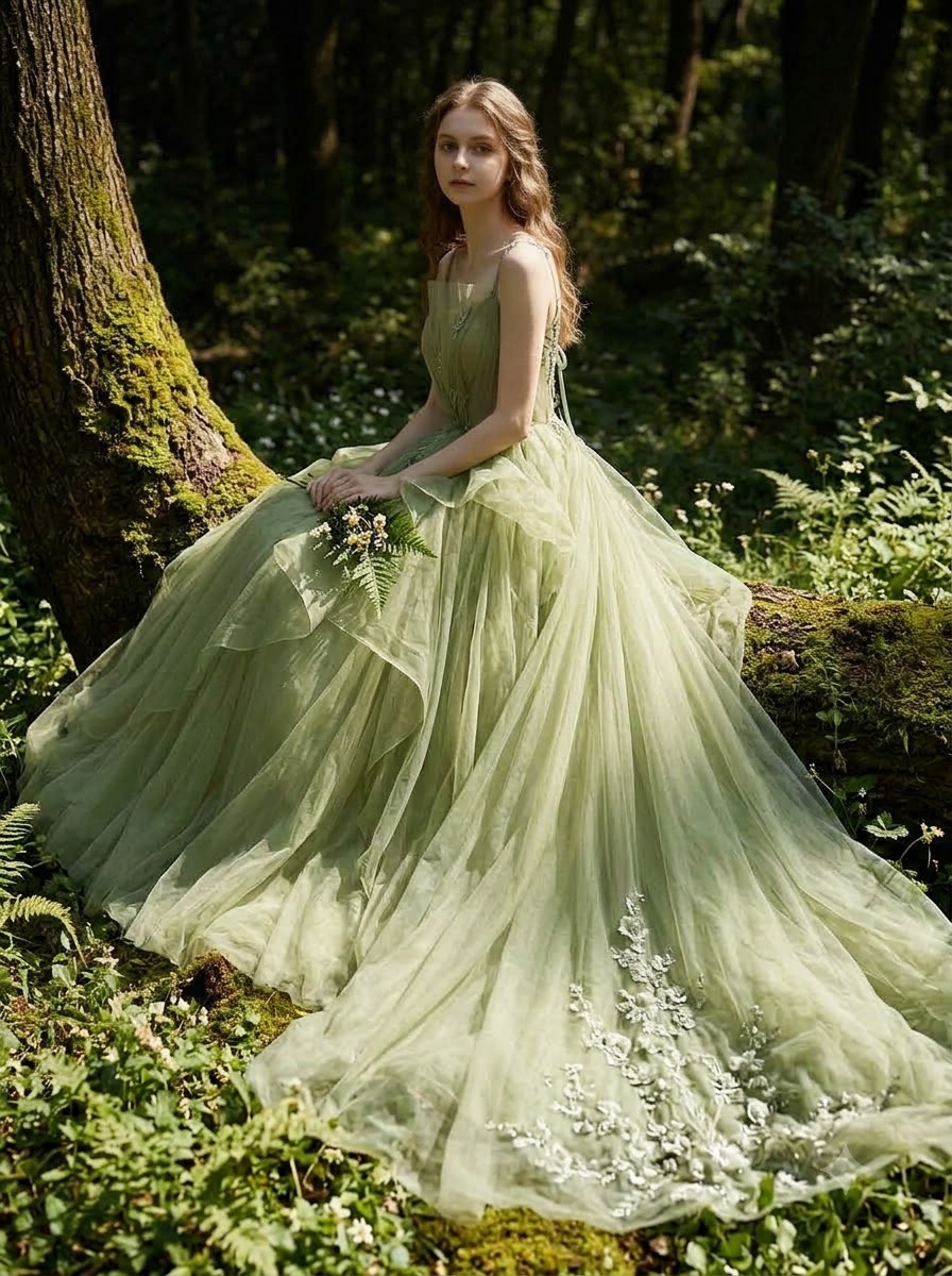Avocado Forest Layered Gown