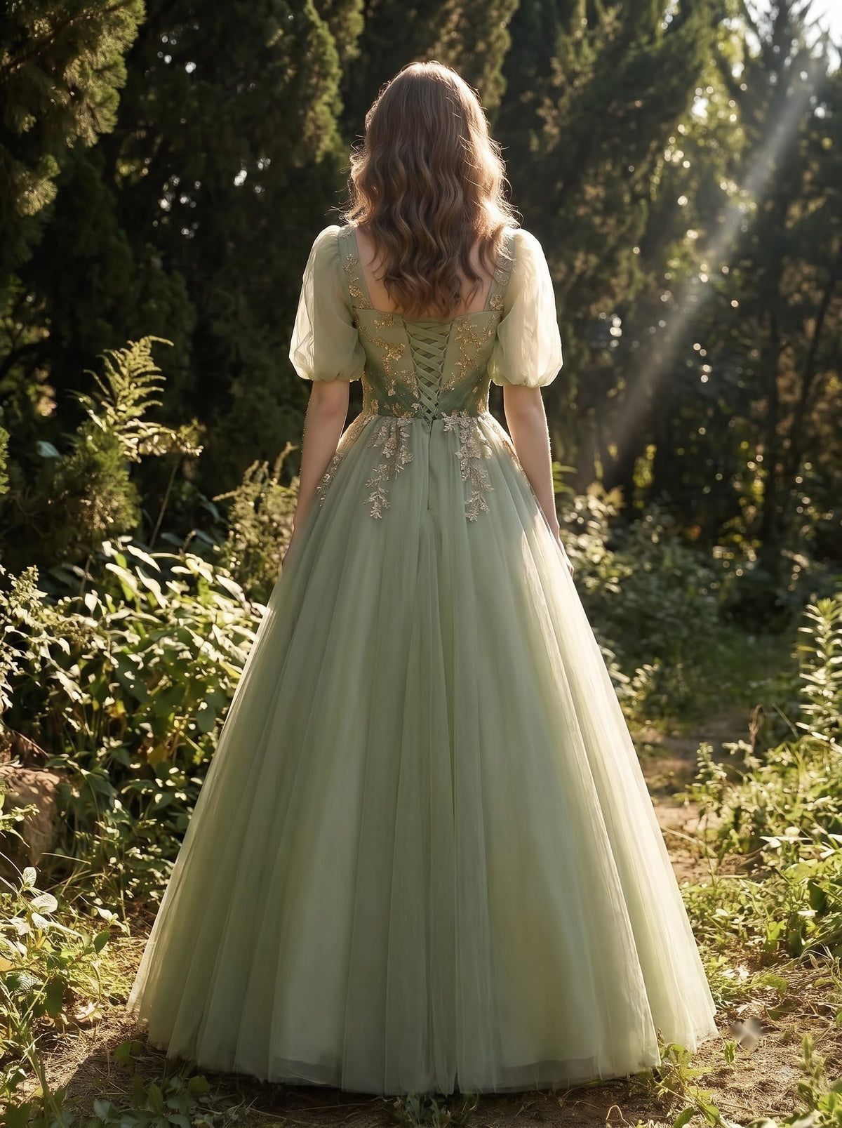 Willow Bloom Puff-Sleeve Ball Gown