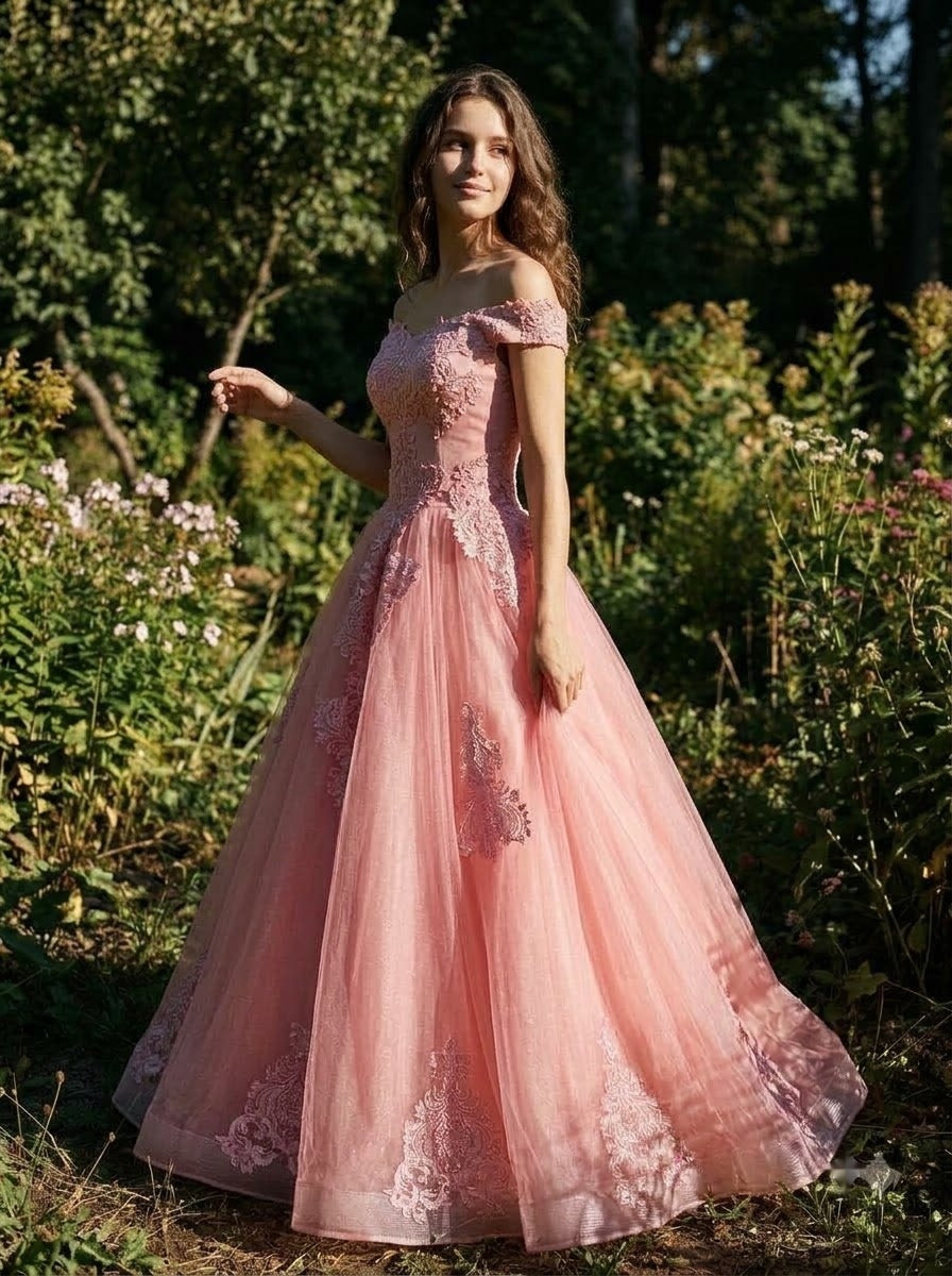 Elysian Bloom Off-Shoulder Gown