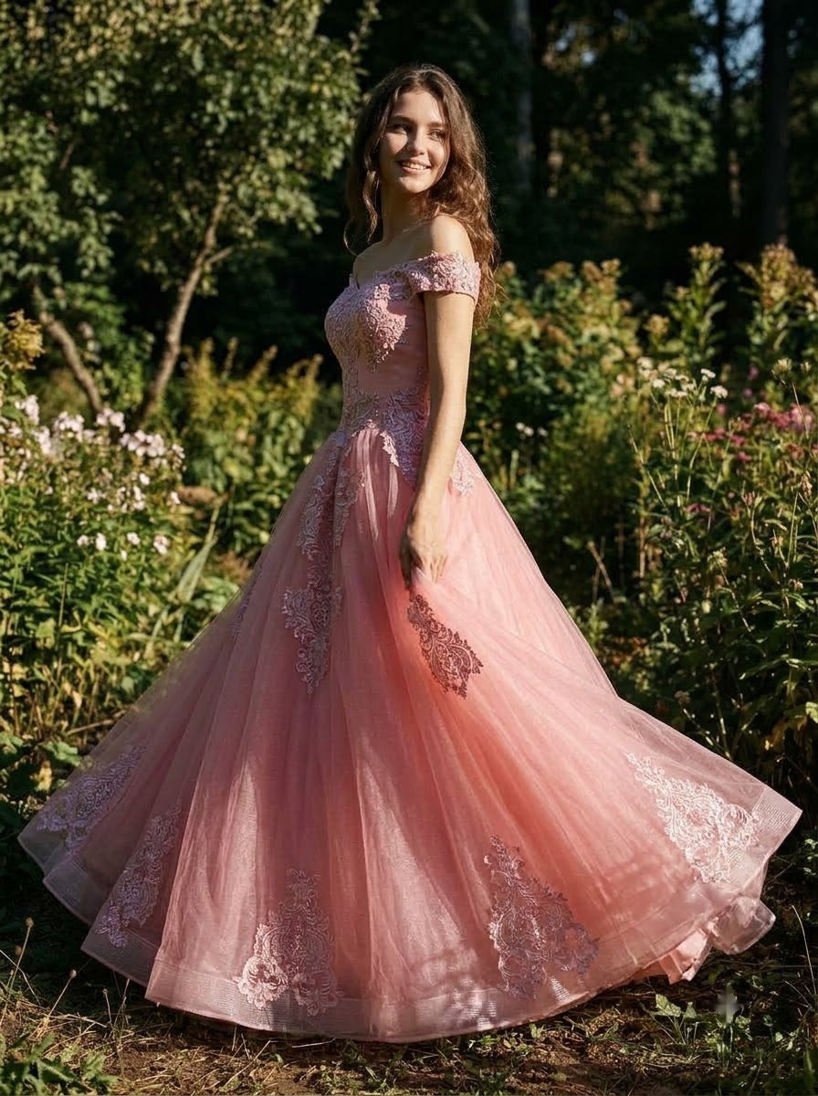 Elysian Bloom Off-Shoulder Gown