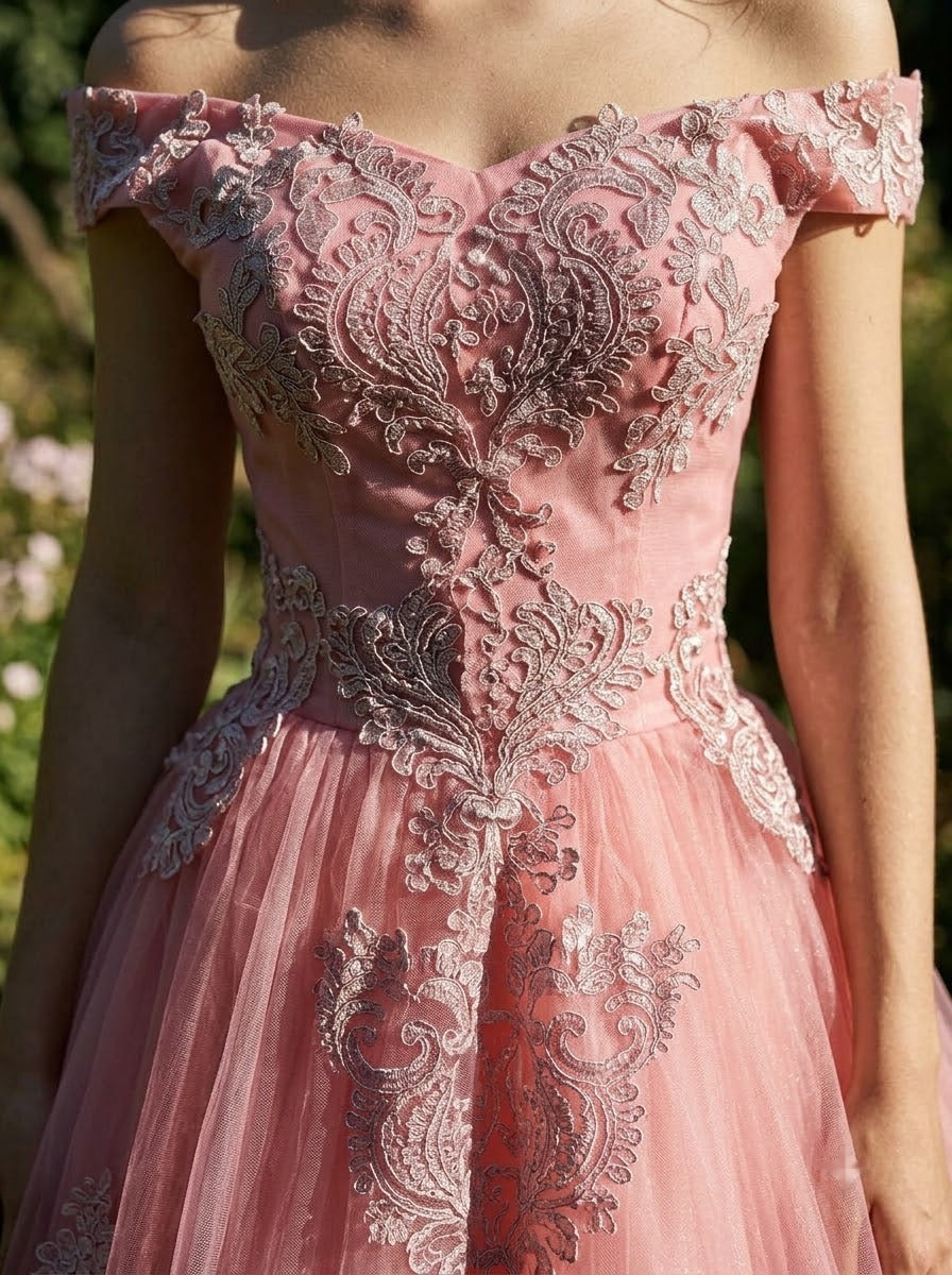 Elysian Bloom Off-Shoulder Gown