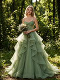 AI-generated editorial image of Fernlight Ruffle Gown – Green Wedding Dress, view 1