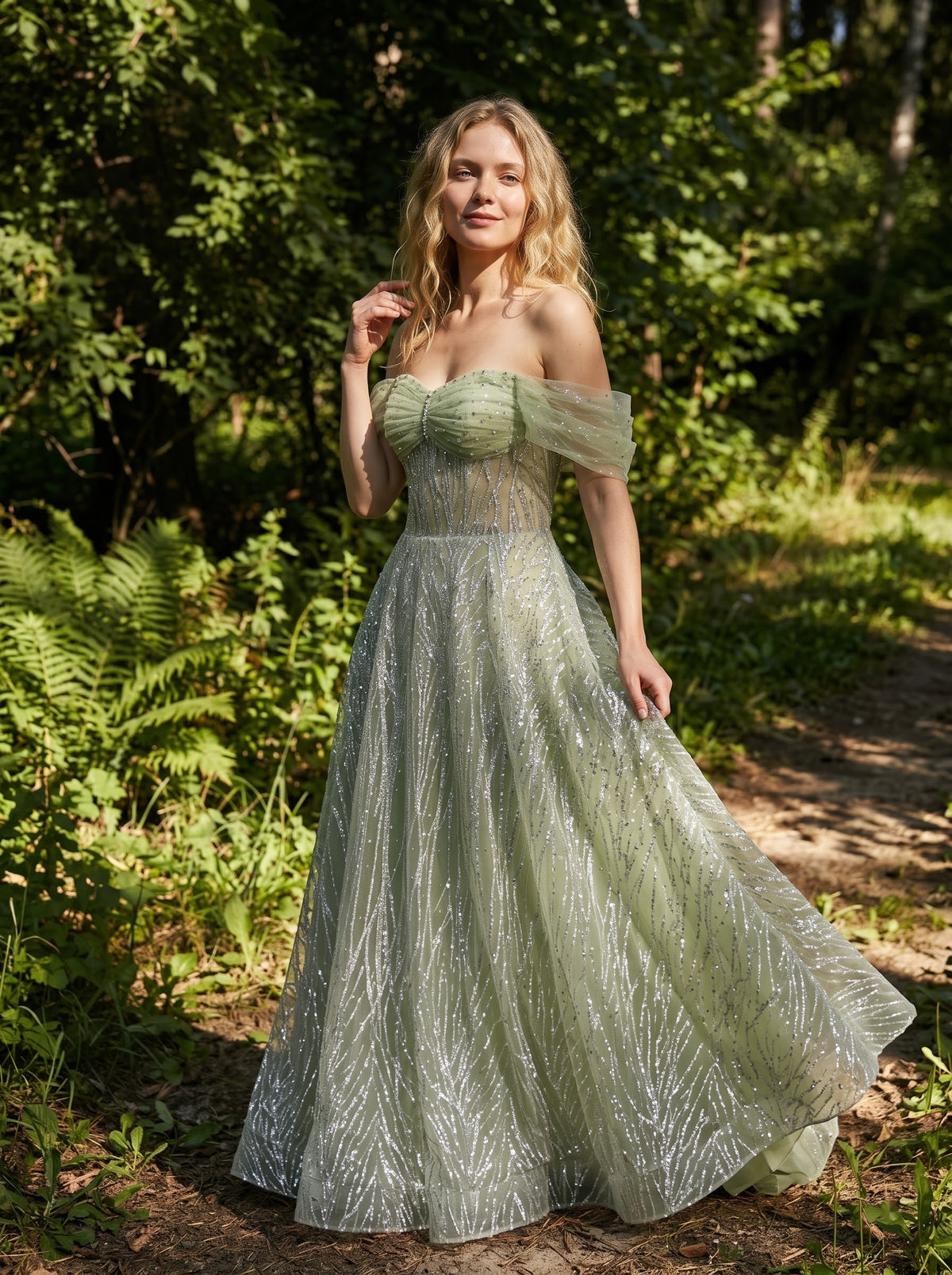 Fern Whisper Draped Gown