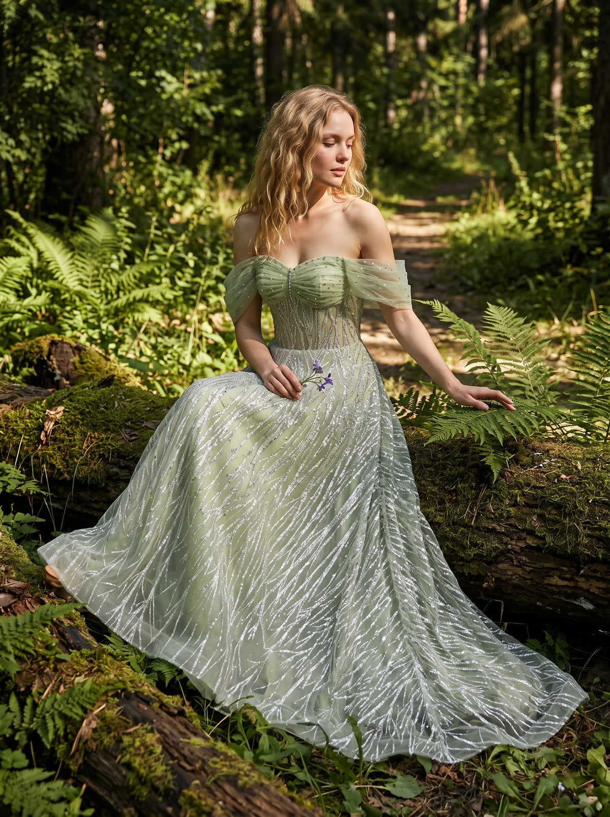 Fern Whisper Draped Gown