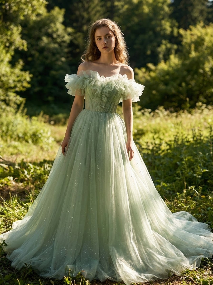 Willow Mist Off-Shoulder Gown
