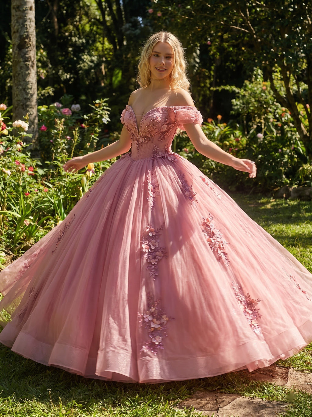 AI-generated editorial image of Off-shoulder Stage Performance Art Exam And Banquet Gown With A Voluminous Skirt, view 4