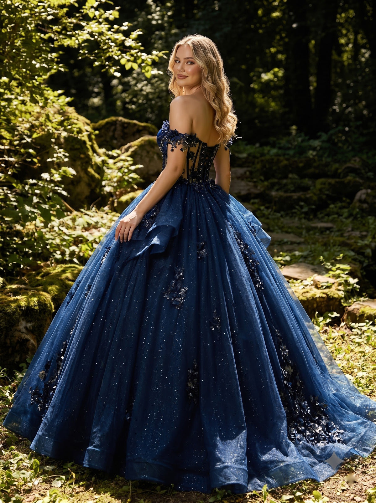AI-generated editorial image of Off Shoulder Applique Dress, view 4