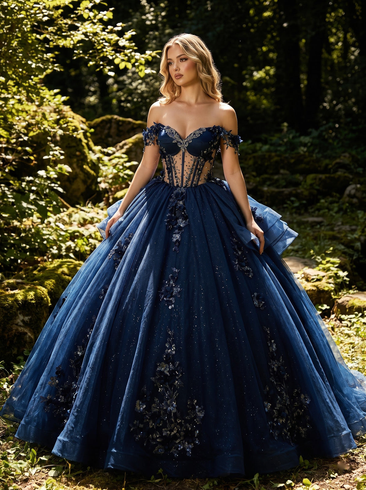 AI-generated editorial image of Off Shoulder Applique Dress, view 5