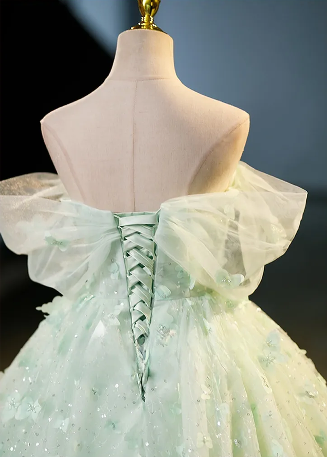 Robe de bal à manches bouffantes Mint Bloom