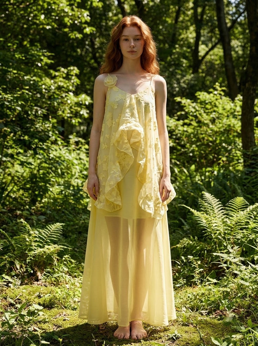 Sunlit Yellow Ruffle Maxi Dress – Summer Wedding Guest Dress