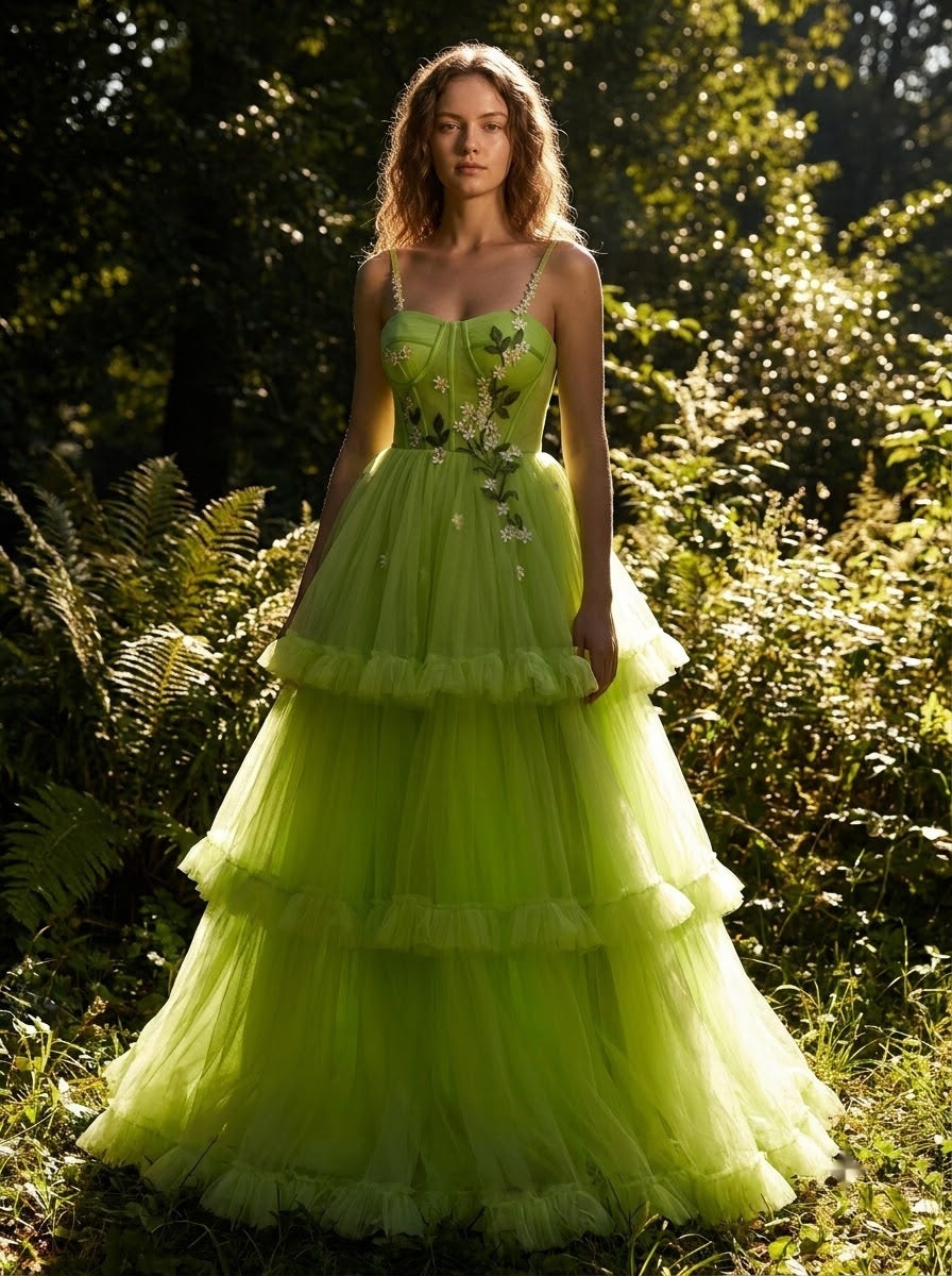 Vestido de gala Sylvan Sovereign con falda en capas