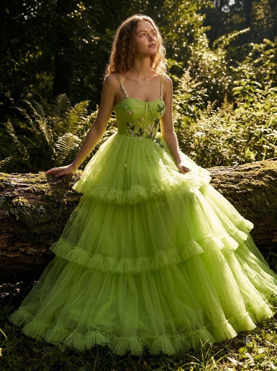 Sylvan Sovereign Tiered Ball Gown