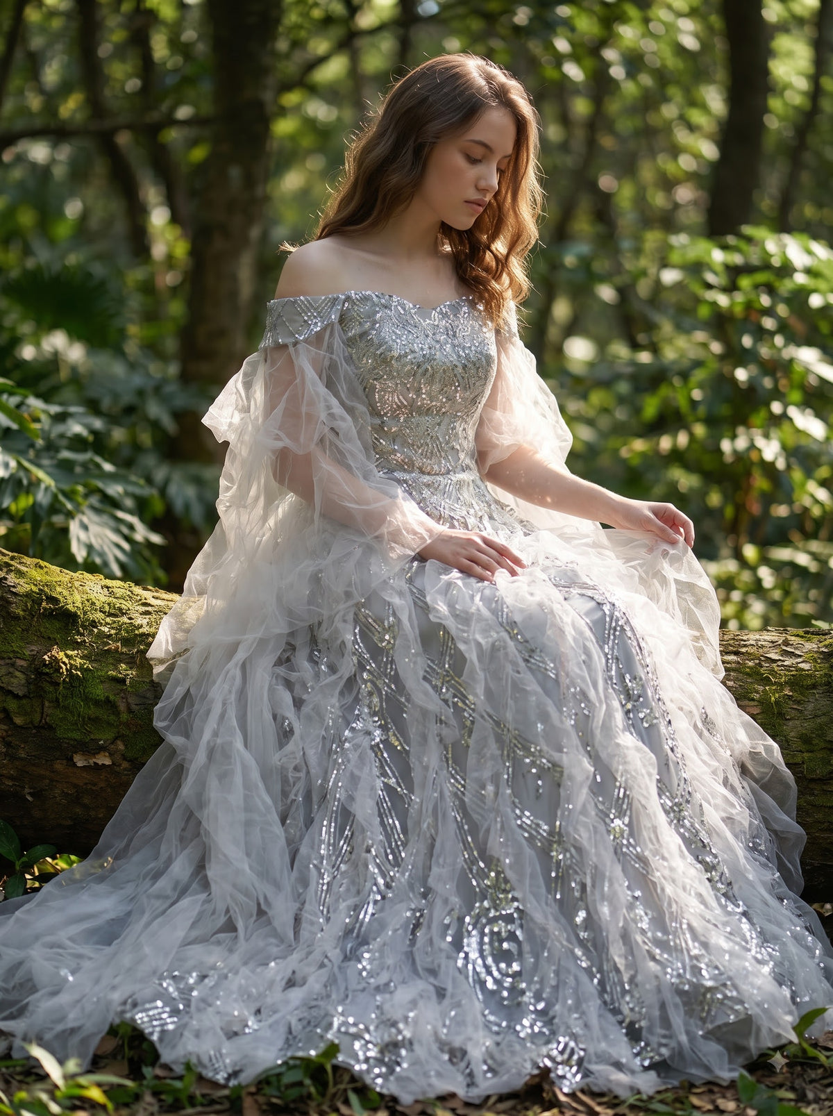 Silver Willow Beaded Ball Gown