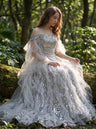 Vestido de baile com contas de salgueiro prateado