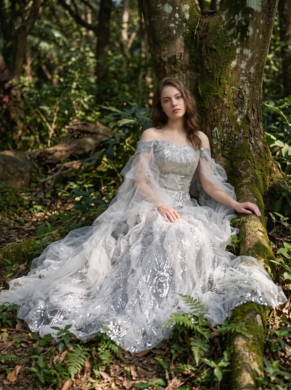 Vestido de baile com contas de salgueiro prateado