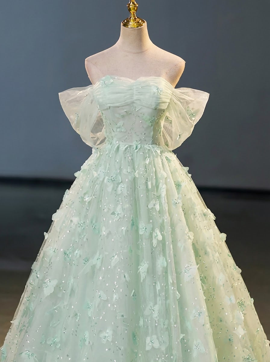 Robe de bal à manches bouffantes Mint Bloom