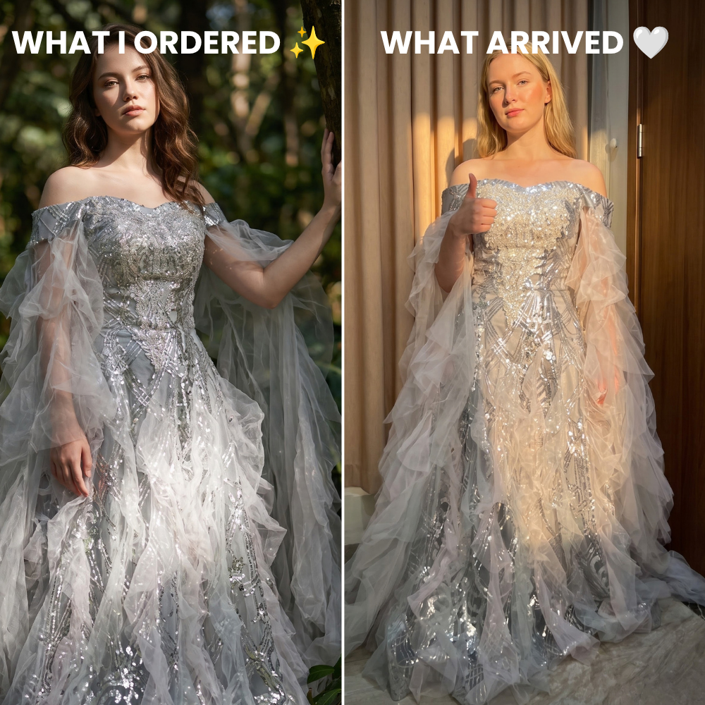 Vestido de baile com contas de salgueiro prateado
